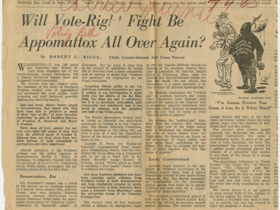 Will Vote-Right Fight Be Appomattox All Over Again, Robert L. Riggs, circa 1965, Johnson Publishing Company Clippings File Collection