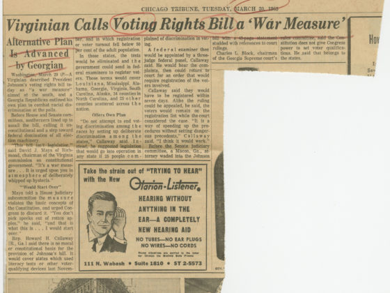 Virginian Calls Voting Rights Bill a 'War Measure', Chicago Tribune1965 March 30Johnson Publishing Company Clippings File Collection