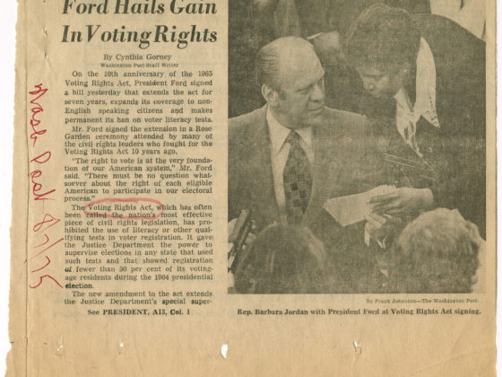Ford Hails Gain In Voting Rights, Washington Post1975 August 7Johnson Publishing Company Clippings File Collection