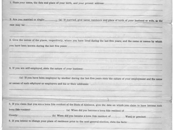 Application for Registration, Questionnaire and Oath,,circa 1957,Johnson Publishing Company Clippings File Collection