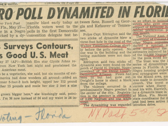 Negro Poll Dynamited in Florida,NY Post,1952 May 27,Johnson Publishing Company Clippings File Collection