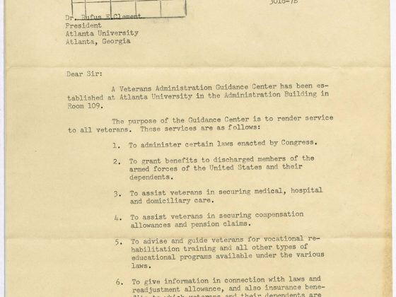 Letter to Dr. Rufus E. Clement from Quentin S. Doty, Quentin S. Doty, United States. Veterans Administration, 1946 October 9, Rufus E. Clement Records, 1933-1969 - AU Presidential Records