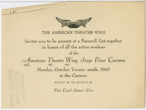 Stage Door Canteen invitation, Countee Cullen, 1903-1946, Harold Jackman, 1901-1961, 1945 October 29, Countee Cullen-Harold Jackman Memorial Collection