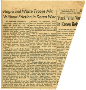 "Negro and White Troops Mix Without Friction in Korea War", Walter Simmons, 1951 January 15, Johnson Publishing Company clipping files collection, 1940-2020