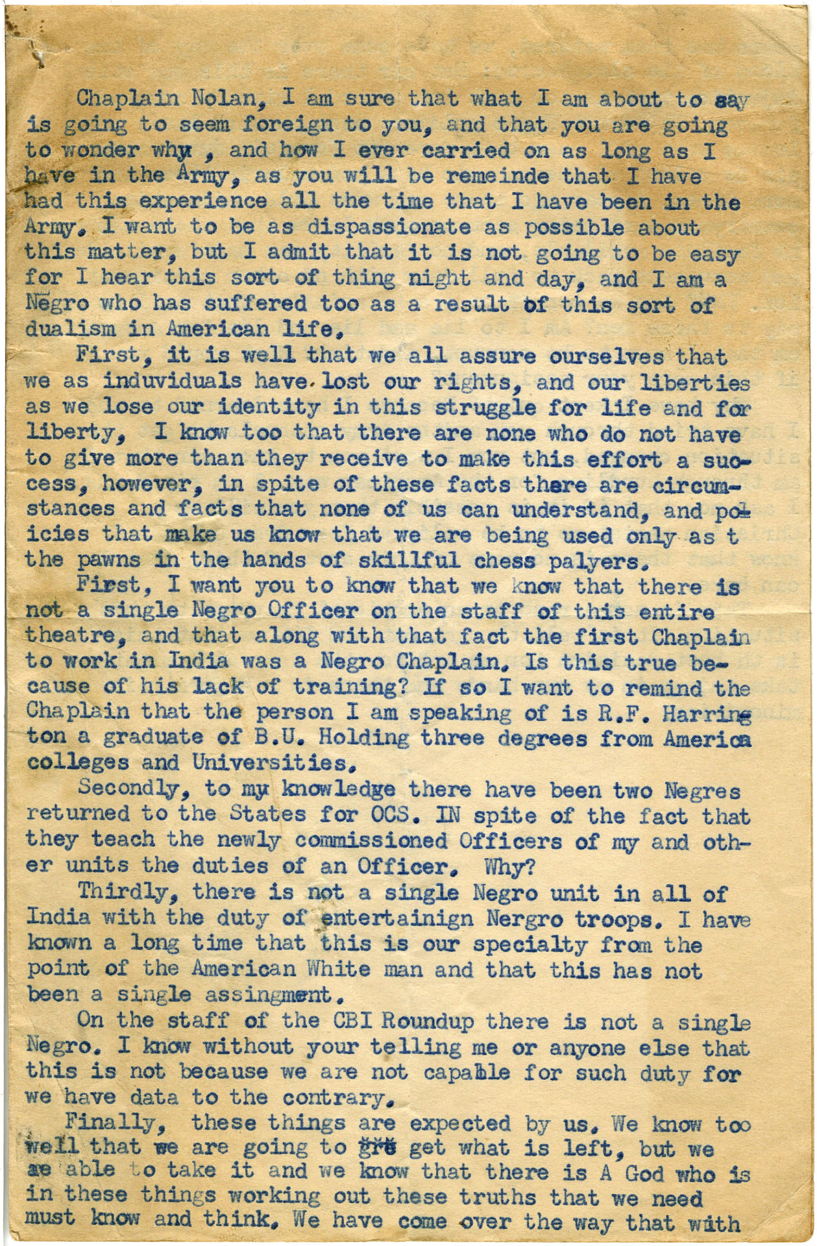 "Correspondence to Chaplain Nolan , Robert E. Penn, circa 1945-1946, Robert E. Penn collection"