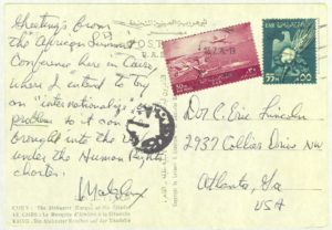 Postcards from Malcolm X, circa 1964, C. Eric Lincoln collection