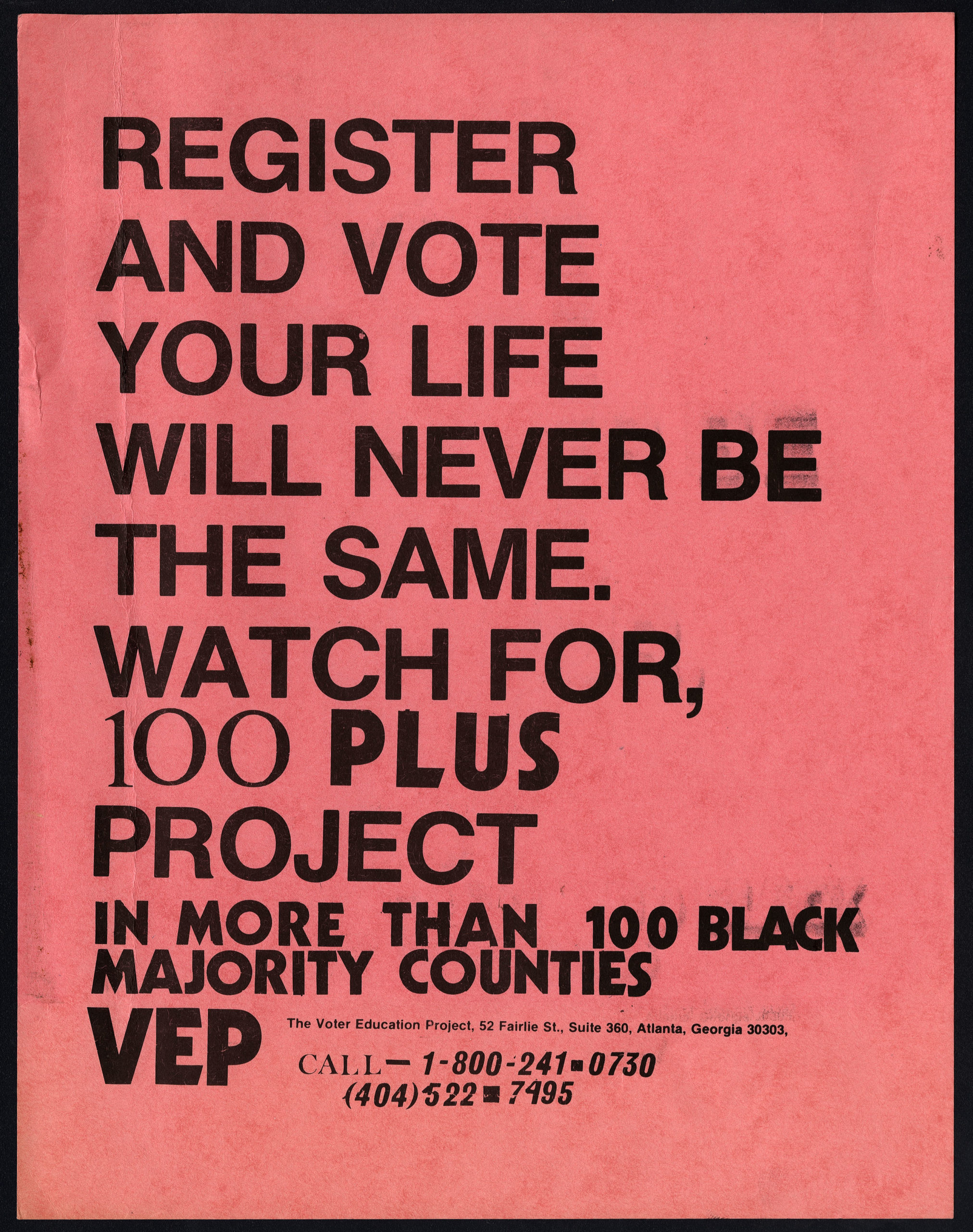 100 Plus Project flyer,Voter Education Project (Southern Regional Council),circa 1980,Voter Education Project organizational records