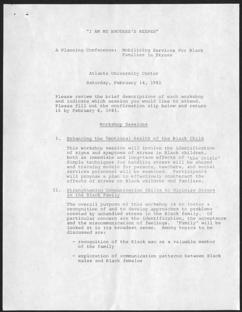 "I Am My Brother's Keeper" Workshop Sessions, Saturday, February 14, 1981 Cleveland Leon Dennard, 1929-1992 1981 February 14 Cleveland L. Dennard records