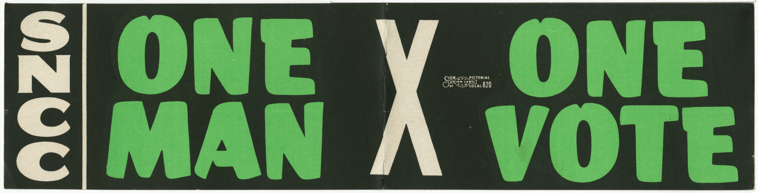 One Man One Vote bumper sticker,Student Nonviolent Coordinating Committee (U.S.),circa 1960,SNCC Vertical File