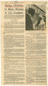 Shirley Chisholm 1st Black Woman in U.S. Congress, Joy Miller; St. Paul Sunday Pioneer, 1969 January 5, Johnson Publishing Company Clippings File Collection