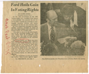 Ford Hails Gain In Voting Rights, Washington Post1975 August 7Johnson Publishing Company Clippings File Collection