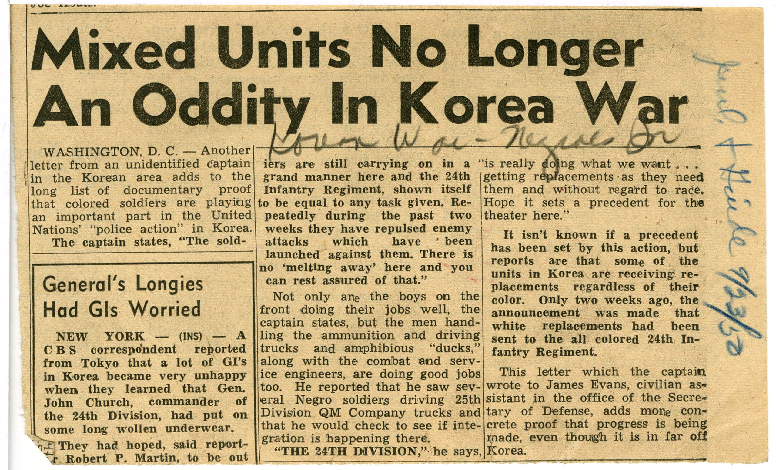 Mixed Units No Longer an Oddity in Korea War, Johnson Publishing Company1950 September 23Johnson Publishing Company clipping files collection