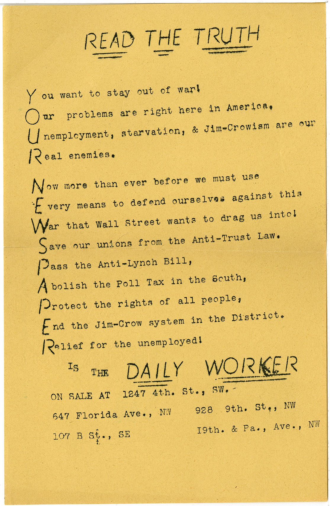 Read the Truth, Daily Worker (New York)undatedWorld War II Vertical File