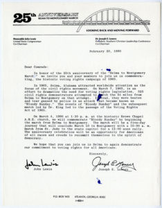 Correspondence from Dr. John Echols Lowery and John Lewis 25th anniversary Selma to Montgomery March