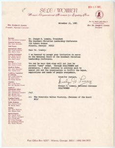 Correspondence  from Evelyn Gibson Lowery to Dr. Joseph Echols Lowery accepting his invitation to serve on National Board of the SCLC